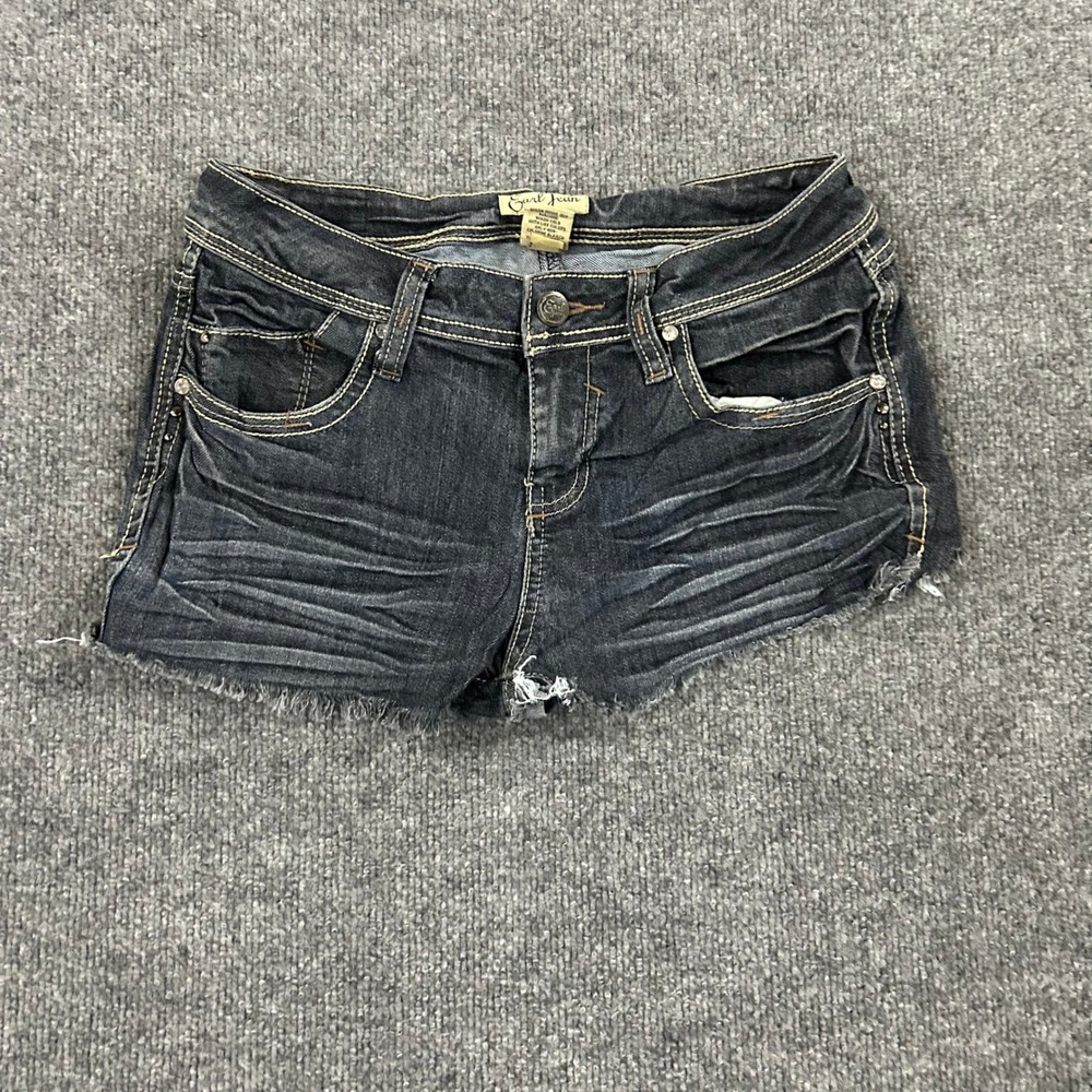 Earl Jean Denim Shorts Womens Size 4 Dark  Rhinestone Embroidered Cut Off Y2K